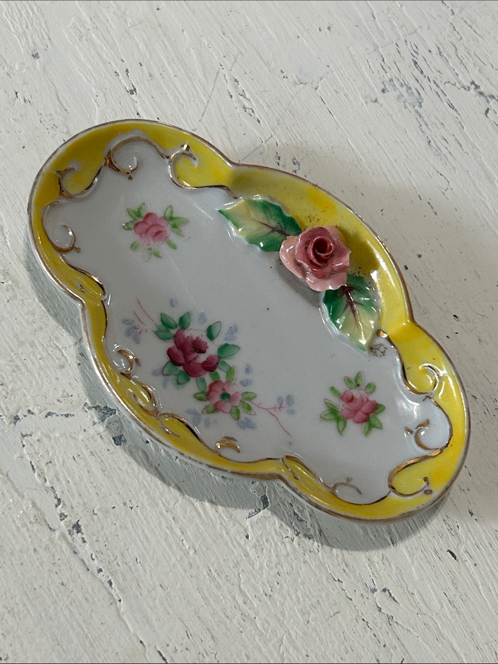Vintage Porcelain Floral Dish - Yellow & Pink